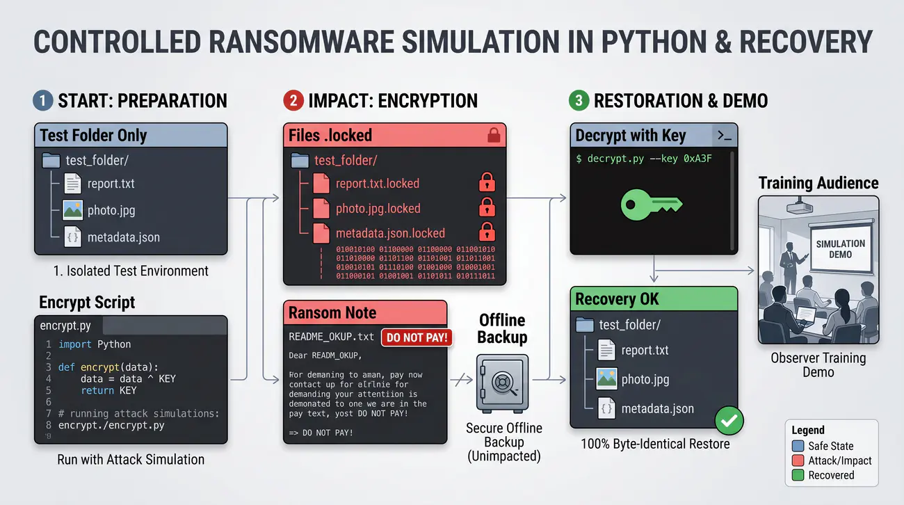 Rysunek 18. Symulacja szyfrowania plików przez ransomware i ich odzyskanie w Pythonie.