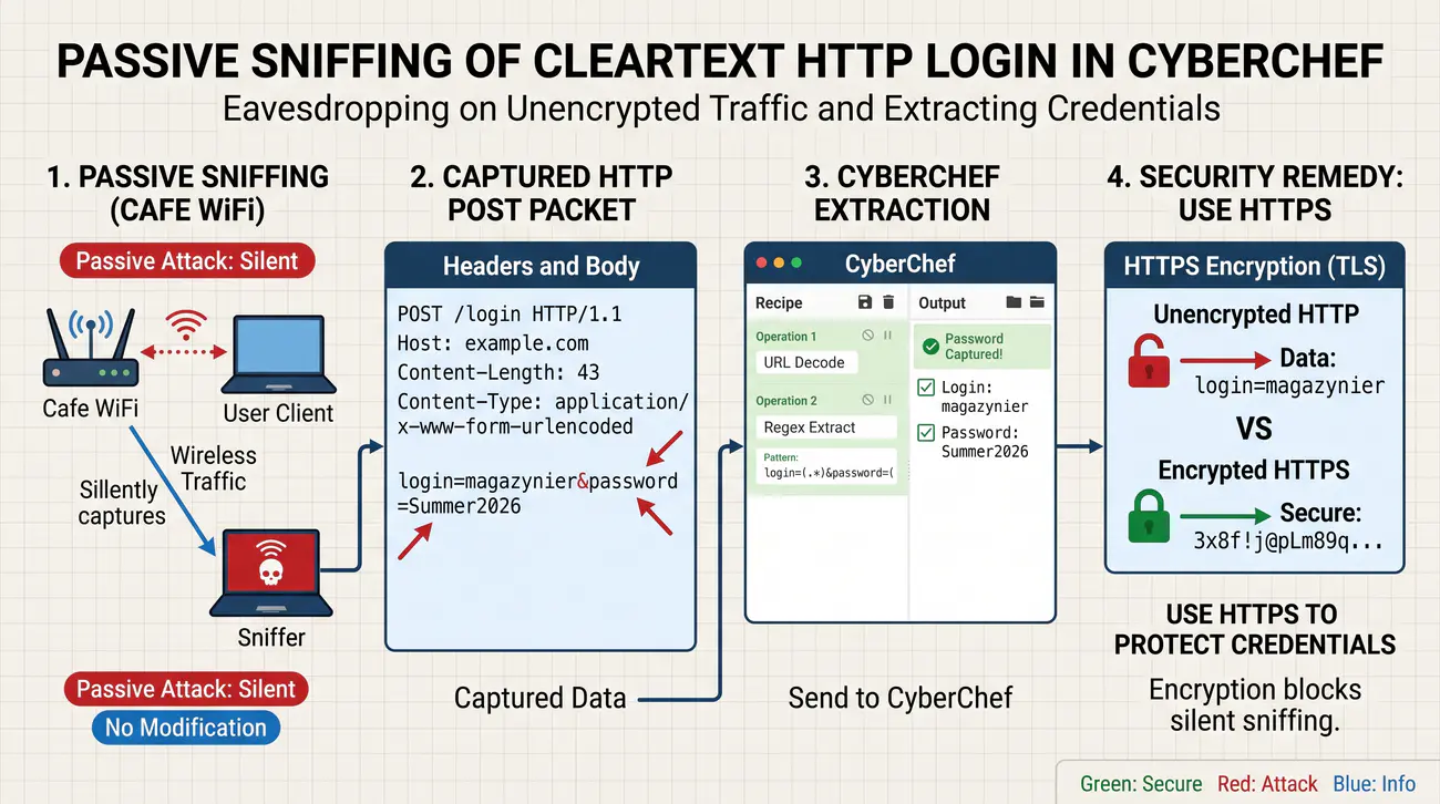 Rysunek 19. Ekstrakcja danych uwierzytelniających z niezaszyfrowanego pakietu HTTP w CyberChef.