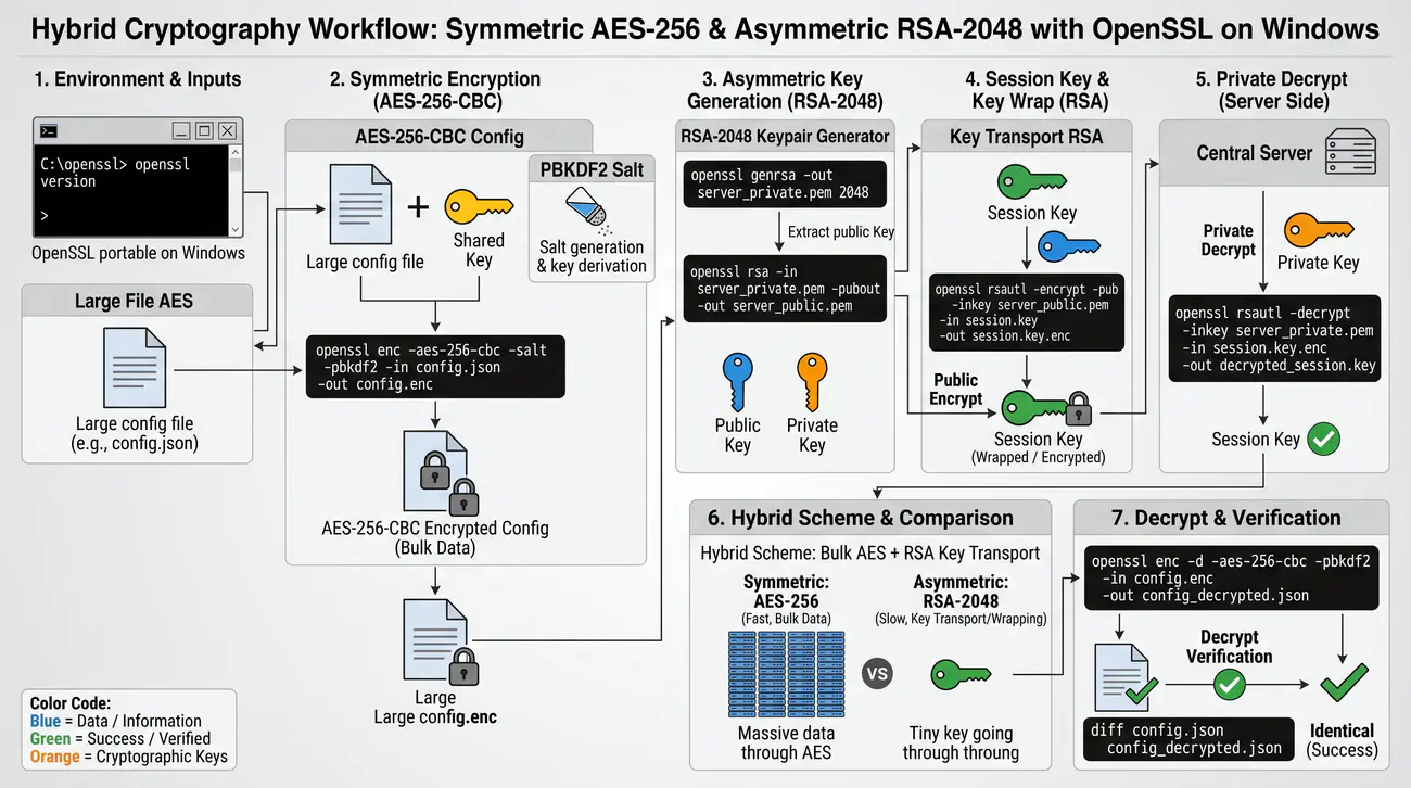 Rysunek 33. Porównanie cyklu symetrycznego AES-256 z asymetrycznym RSA-2048 w OpenSSL na Windows.